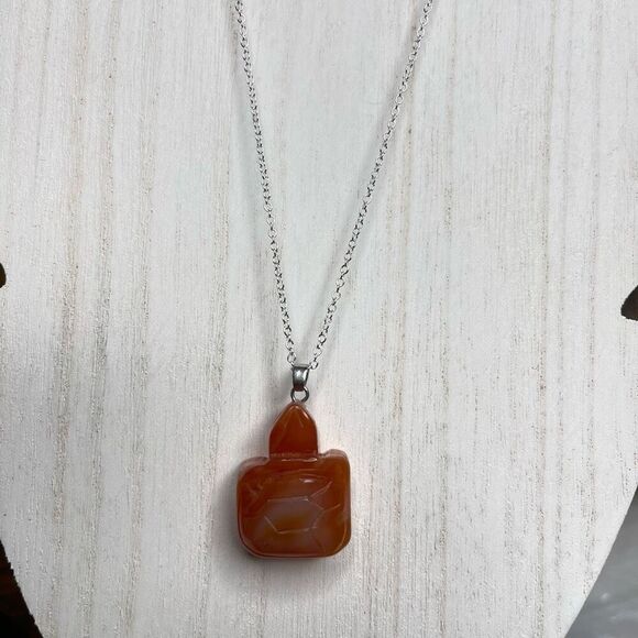 Carnelian banded agate turtle carving pendant necklace silver plated crystal dru - Picture 3 of 9